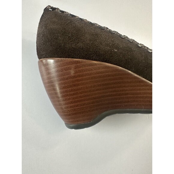 Vintage Rampage Brown Suede Peep Toe Wedge Shoes Size 9 Heels Sandals - Picture 10 of 13